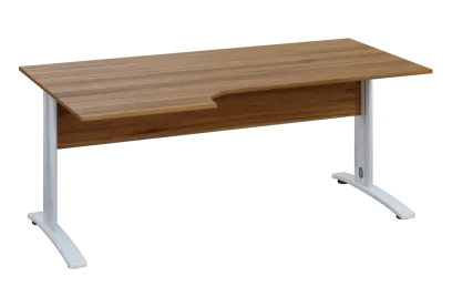 ERK 18 - 186 stůl kancelářský, rohový, levý, kovová podnož bílá, deska 18 mm, široký 1800 mm, ořech světlý